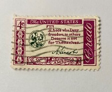 Raro Francobollo American Credo 1960 - Citazione di Abraham Lincoln 4 Centesimi NH Usato.