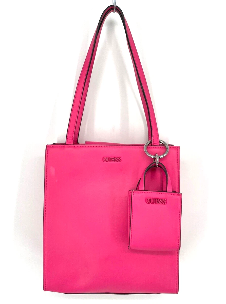 Guess Barbie pink tote Bag + mini purse PU leather magnetic zip shoulder  twin