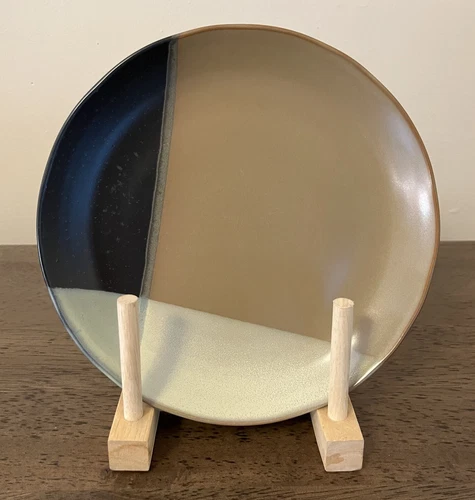 (Set of 2) Sango Gold Dust Black 8” Salad Plates w/ a Reactive-Glazed Design EUC