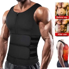 US Mens Sweat Sauna Waist Trainer Zip Vest Weight Loss Top Neoprene Body Shaper