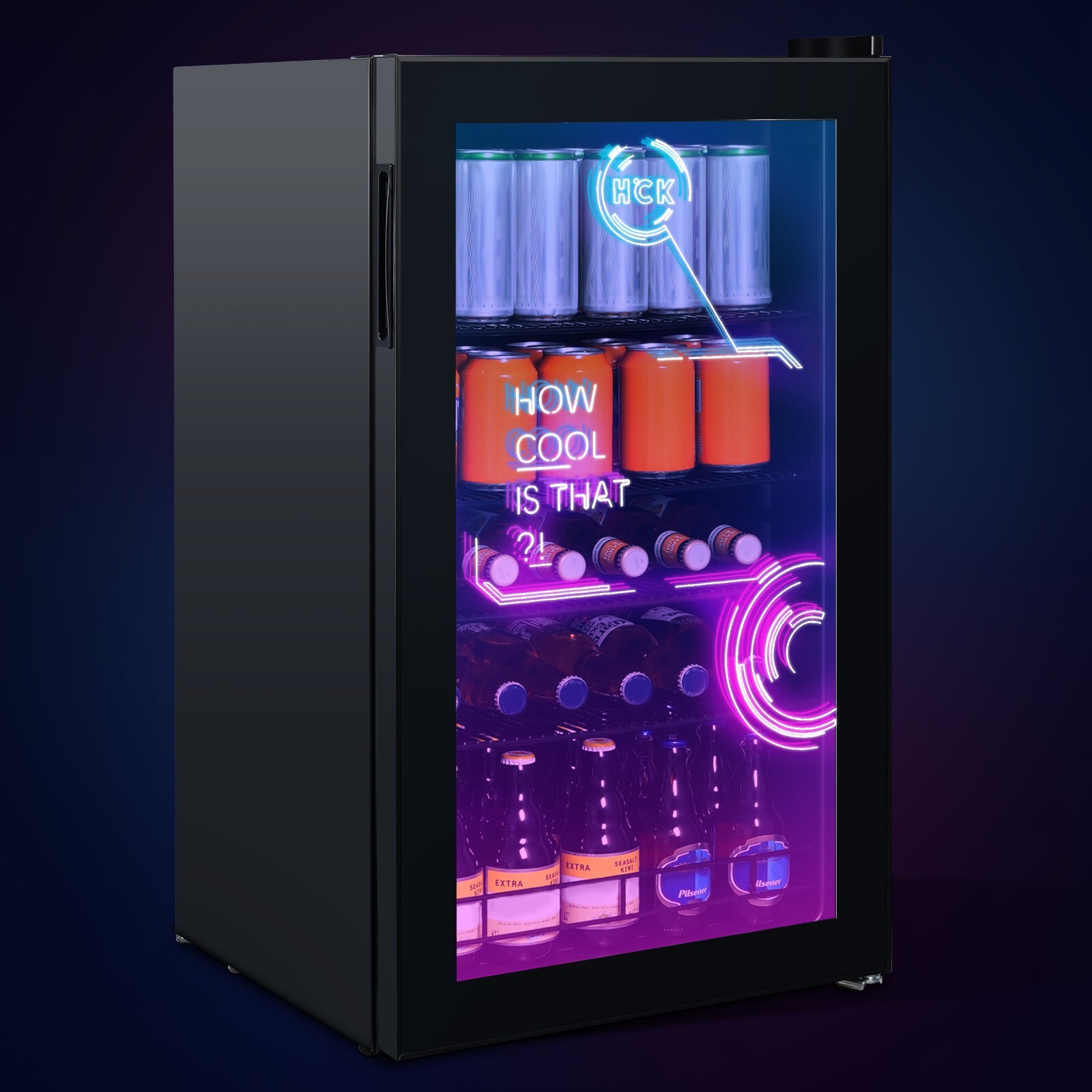 HCK 98L Mini Beverage Refrigerator,010°C,Fridge With Cyberpunk Modern