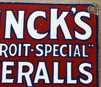 VINTAGE FINCK'S OVERALLS PORCELAIN SIGN PIG FARM FINKS LEVIS LEE