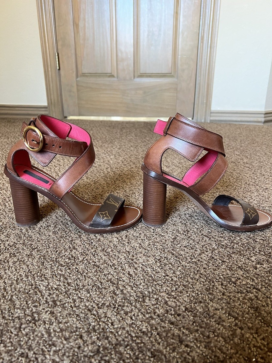$925 Louis Vuitton Womens Ocean Drive Sandals Brown Heels 