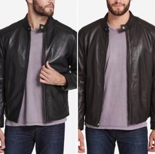 MARC NEW YORK MENS BLACK or DARK BROWN ESPRESSO SOFT LEATHER MOTO BIKER JACKET