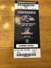 2012 Baltimore Ravens Phantom AFC Championship Football Game Ticket MINT! Seat 9