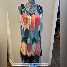 New Geometric Colorful Sleeveless Woman’s Size Sm Midi Lightweight V-Neck Dress