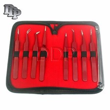 Set Of 8 Pieces Stainless Steel Maroon Color Eyelash Extension Tweezers
