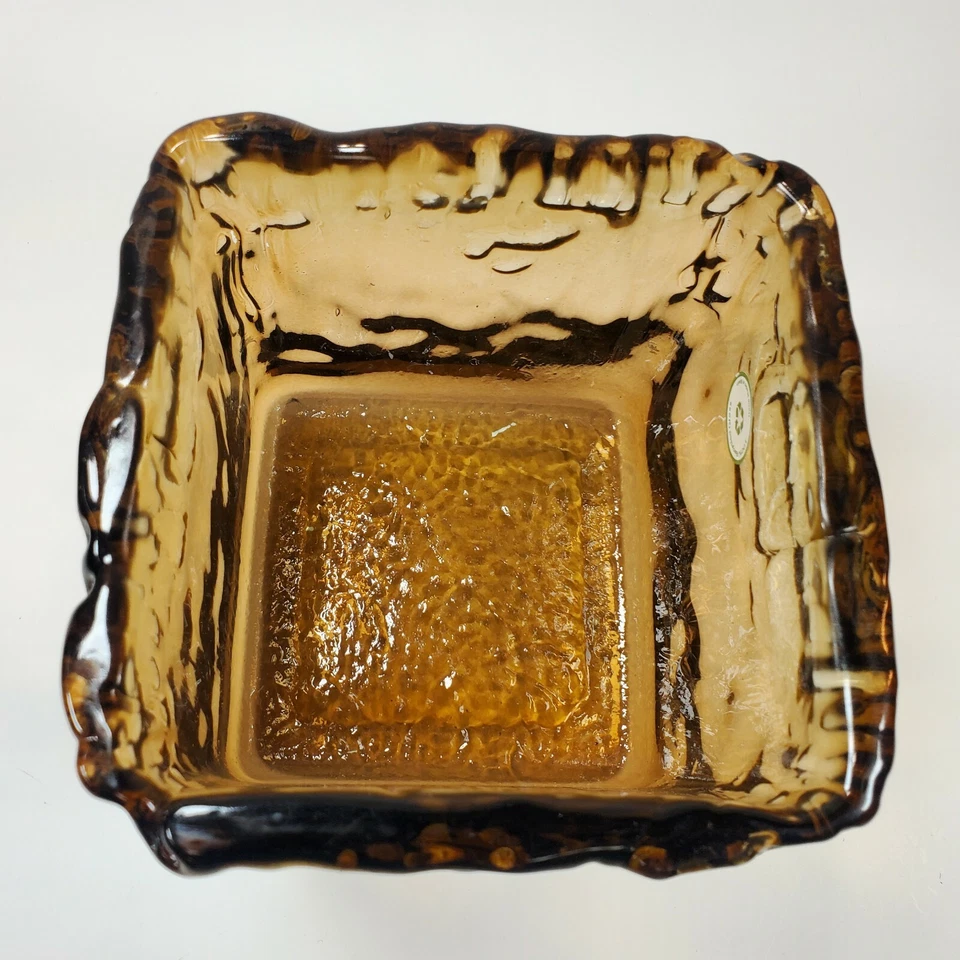 Hand Blown Recycled Glass Square Vase Champagne Amber Planter/ Votive 5"x 5"x 5" - Image 3 of 4