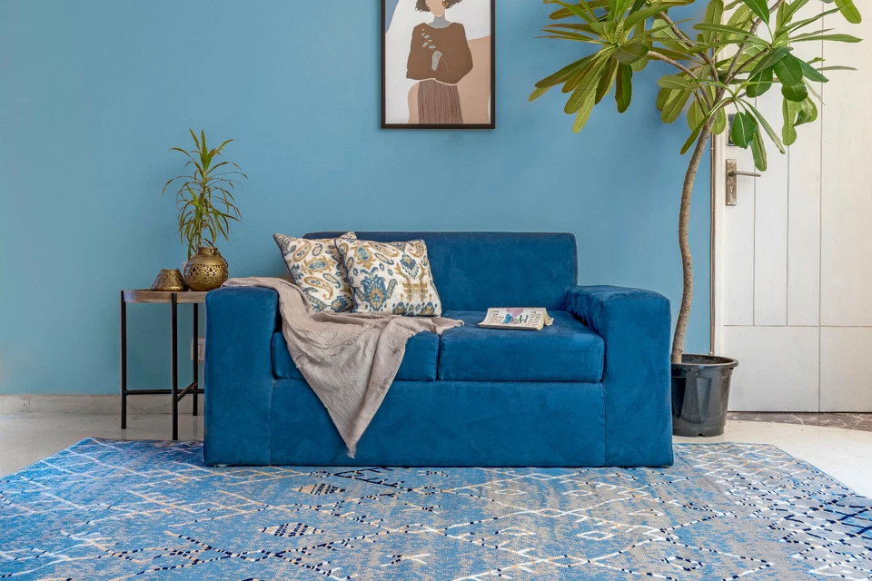 Trellis Bohemian - 3'6"x5'6" Light Blue, Moroccan Faded Transitional Rug - 511 - Image 3 of 4