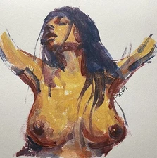 Original unique abstract figurative nude erotic portrait acrylic painting