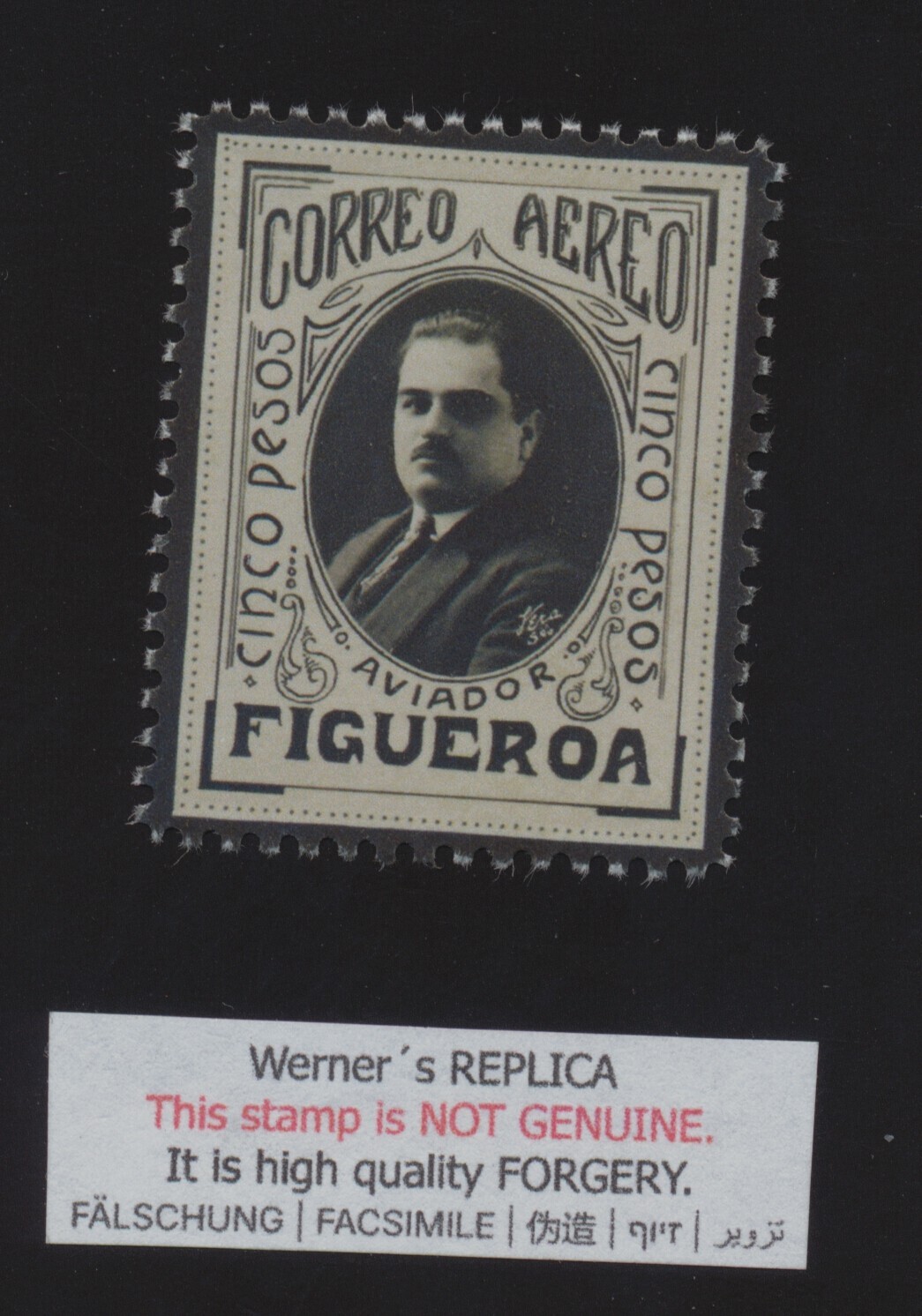 FORGERY - Werner's REPLICA of CHILE 1919 AIRMAIL Aviador FIGUEROA