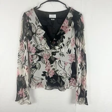 Loft 100% Silk V-neck Blouse Babydoll Coquette Fairy Whimsygoth Sz 6-Sm Flaw