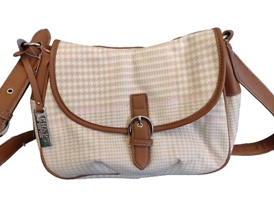  CHAPS Sutton Place Purse Medium Beige Brown Pink Accent Adjustable Strap Bag