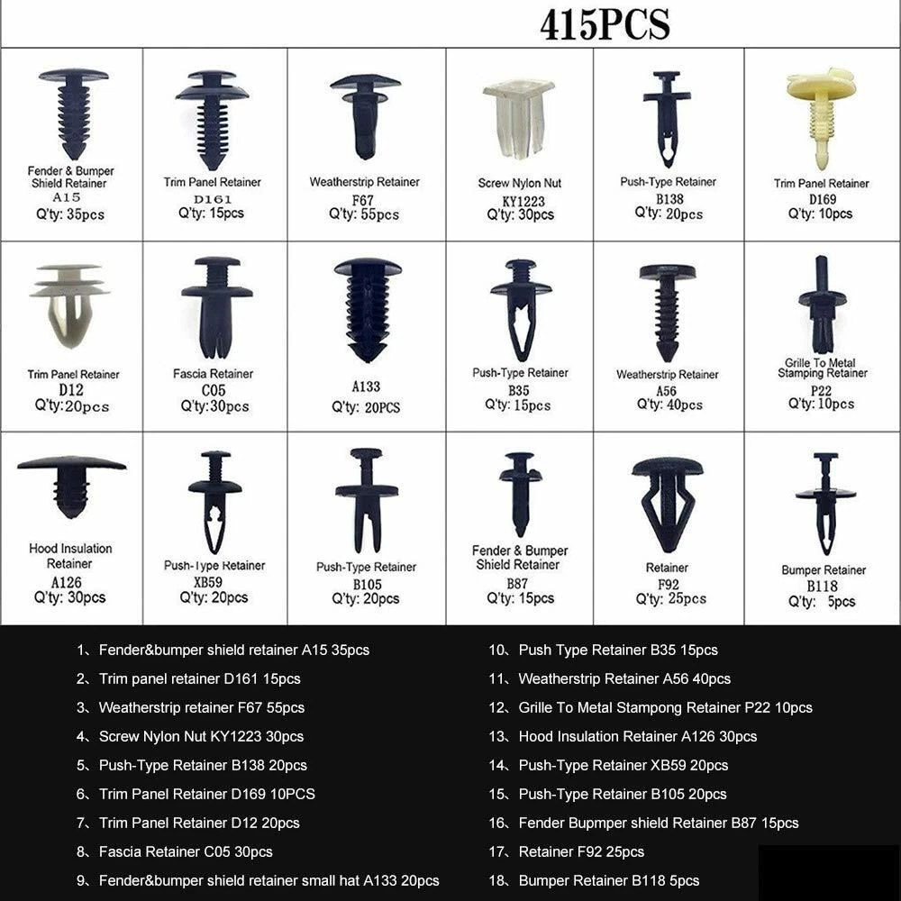 Manelord 汽车车身紧固件铆钉夹套件 - 447 件汽车夹套装，带推杆... - 图片 5 / 7