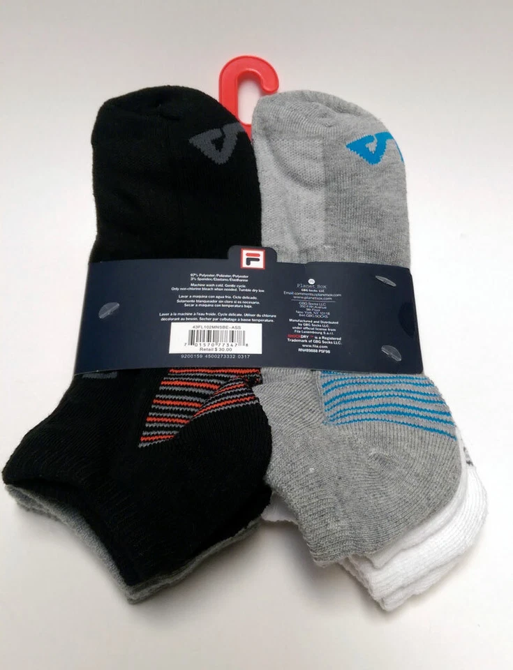 FILA MEN'S 6-Pair SWIFT DRY Low Cut Socks Shoe Size 6-12 White Gray #43FL10 NEW - Image 2 of 4