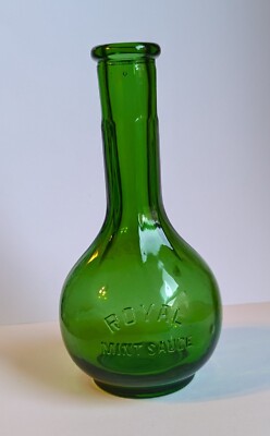 Vintage 1920's-30's Embossed Royal Mint Sauce Emerald Green Bottle Bud Vase