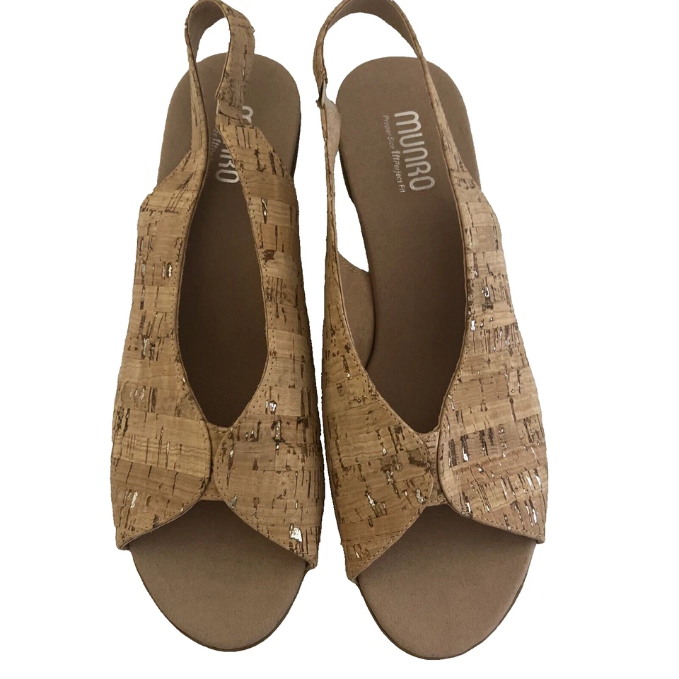 Sandalia Munro Rochelle Slingback Corcho Cuero Slide 10.5 W Hecha en EE. UU. NUEVA $200 Foto 2 de 4