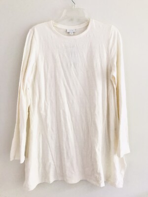 J Jill Purejill Forward Seam Top Womens M Beige Crewneck Pullover Knit Blouse