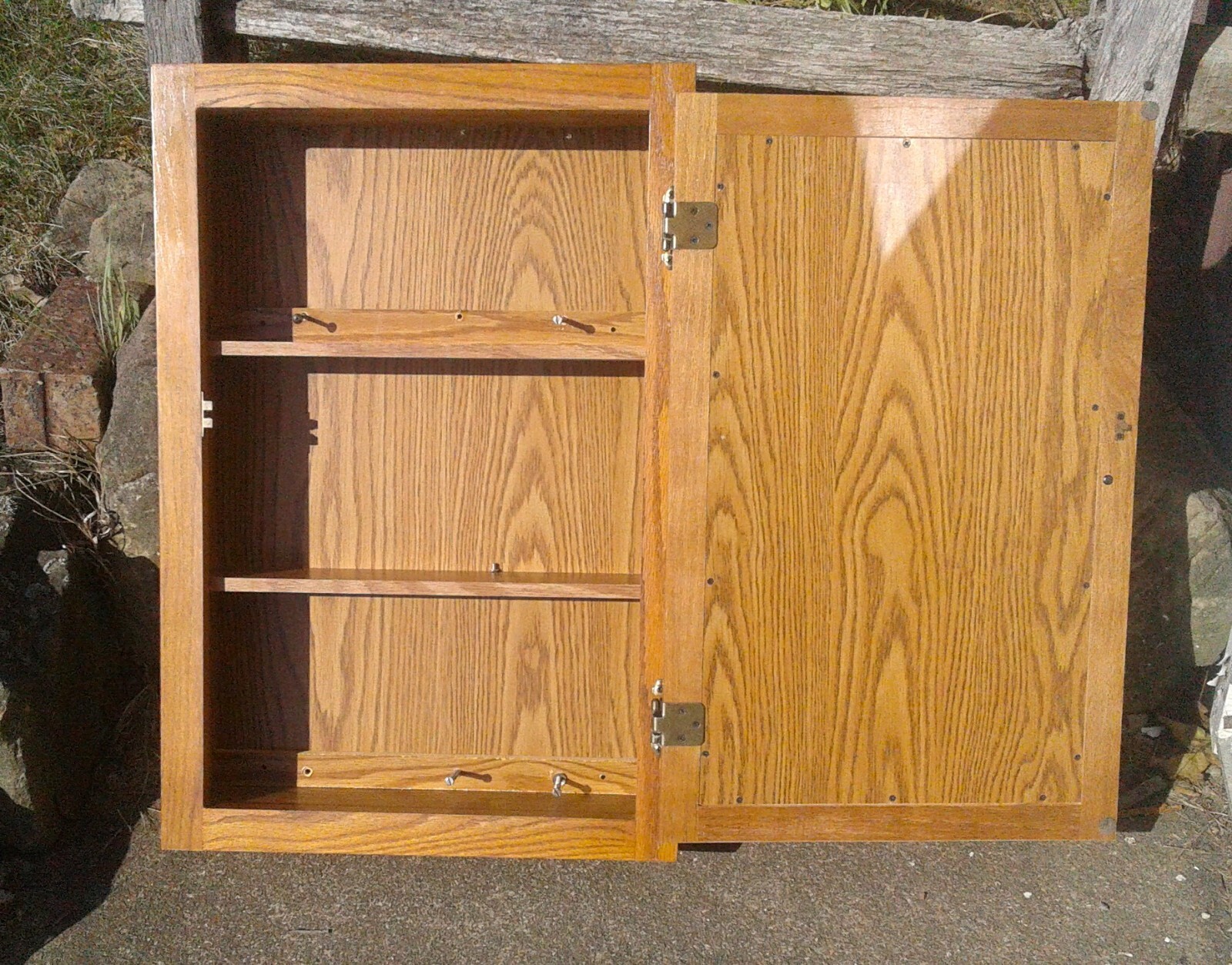 Vintage Oak Bathroom Medicine w Mirror In Door 1980s Era eBay