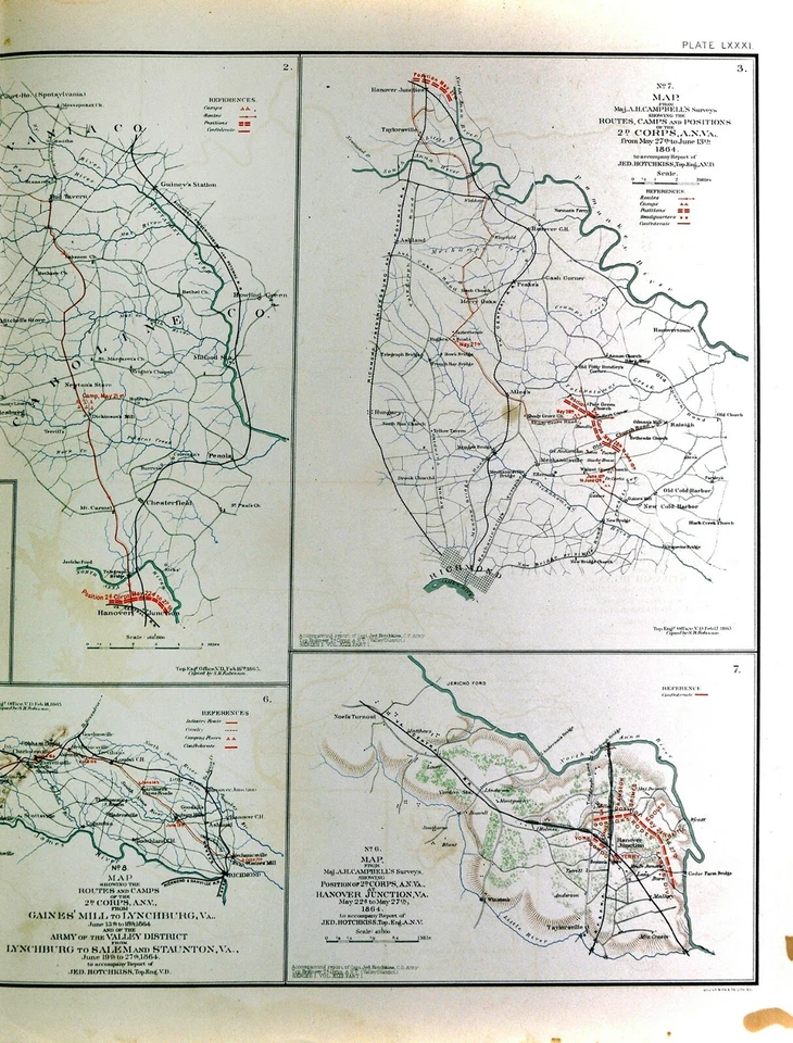 Mapa de la Guerra Civil Richmond Lynchburg Hannover Washington Spotsylvania Virginia Battle Foto 4 de 4