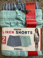 32 Degrees Cool Youth's 2 Pack Linen Shorts, Blue/Teal, M-10/12