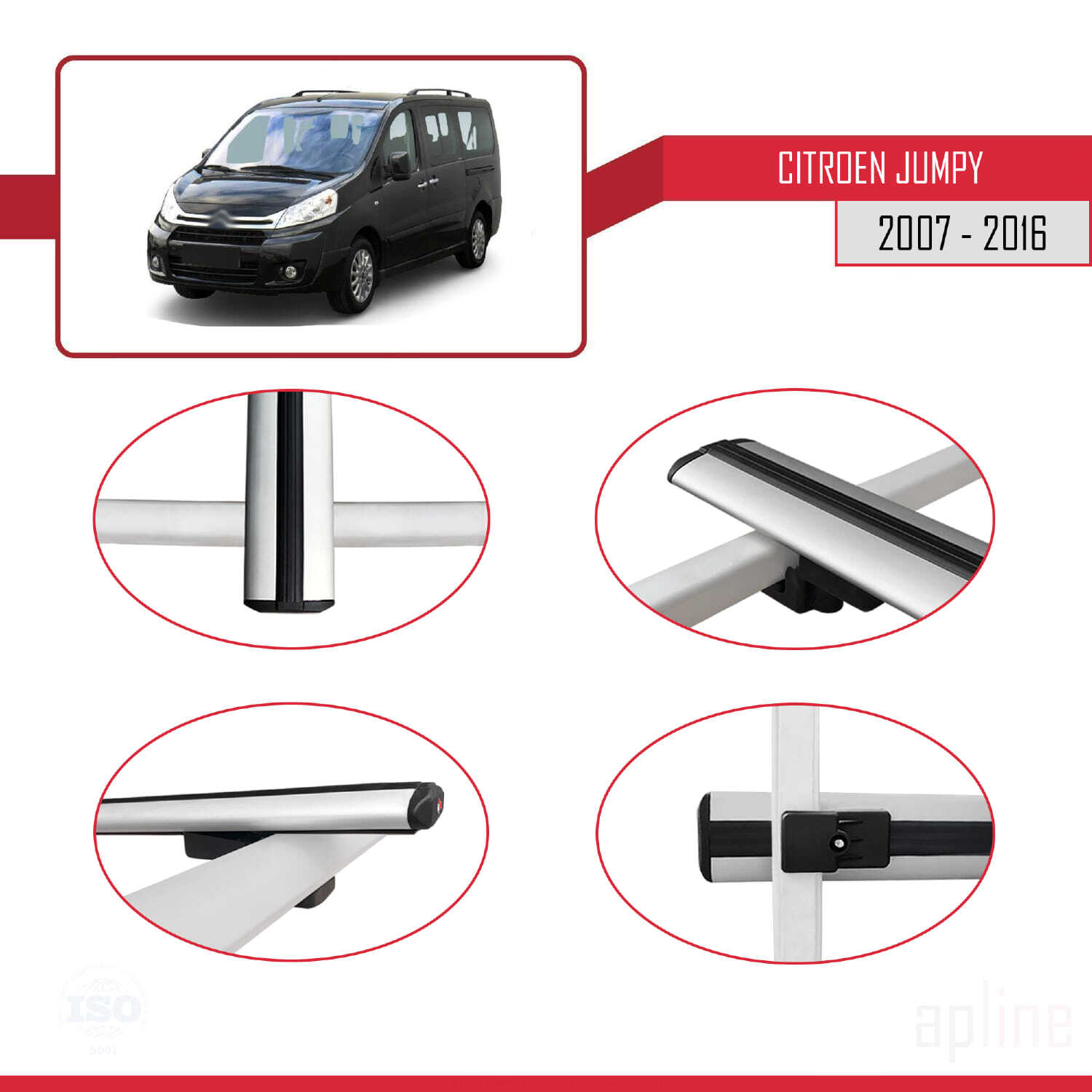 Barres de toit Citroen Jumpy 2 2007-2016 rail de toit utilitaire G9 alu - 4
