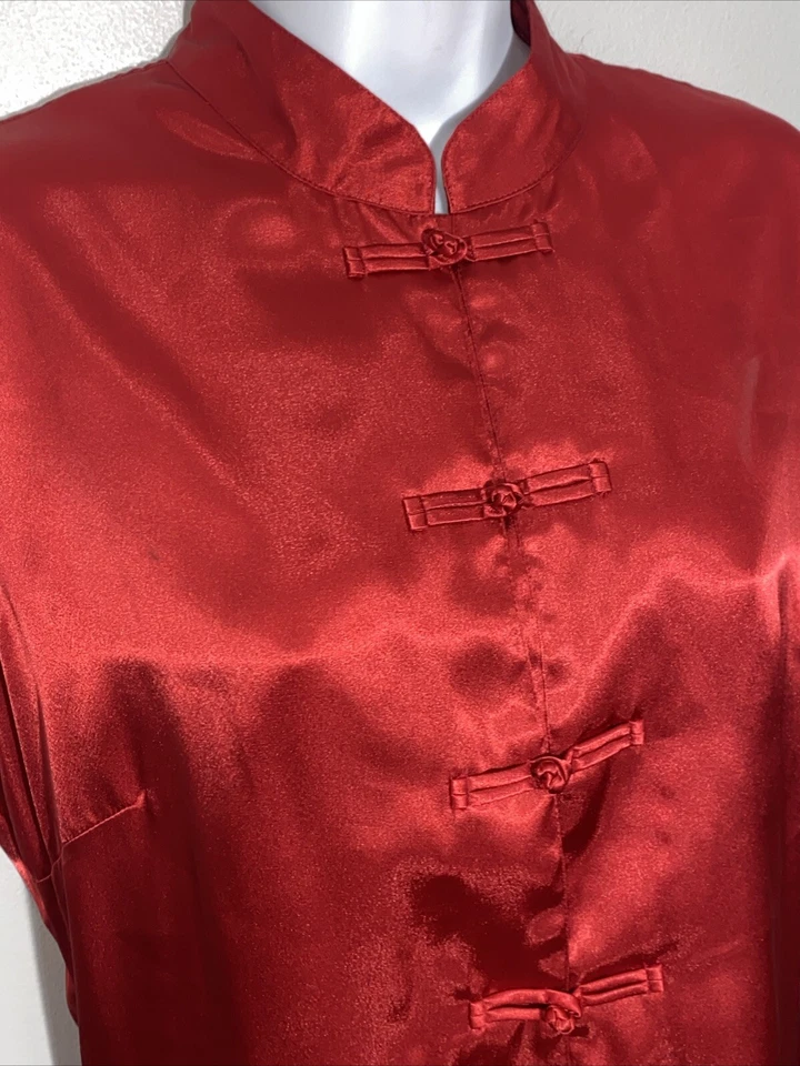 Lord & Taylor 睡衣尺寸大号缎面丝质亚洲风格红色无袖性感睡衣 — 第 3/4 张图片