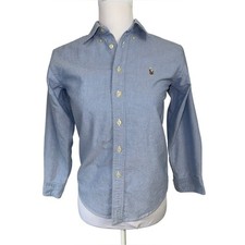 Ralph Lauren Boys Blue Oxford Button Down Shirt Size 10 Pony Logo 100 Cotton