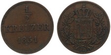 Old Germany - Bavaria 1/2 Cruiser 1851-1854 Copper - Anni Diversi