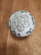Ceramic Decorative Ball Sphere - Green And Off White 3-1/4" Wide