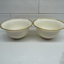 (2) LENOX 1930’s China Bouillon Liner Bowls Gold  Trim 4-1/8" x 2" Green Label 