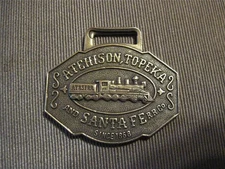 Atchison Topeka and Santa Fe Railroad bronze watch fob *** Vintage *Silvered