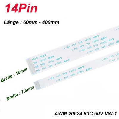14Pin Flachbandkabel Teilung 0.5/1mm FFC Flatkabel Drähte AWM 20624 80C 60V VW-1