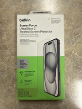 Belkin ScreenForce UltraGlass 2 iPhone 15 Plus Screen Protector, Scratch-Resista