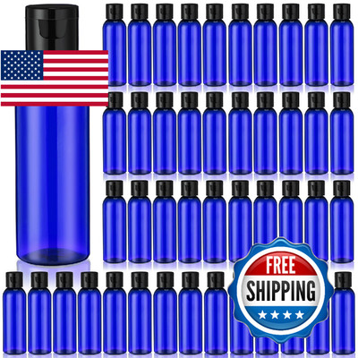 Zhehao 200 Pcs 2 oz Blue Plastic Empty Bottles Small Travel Size Bottles with Fl