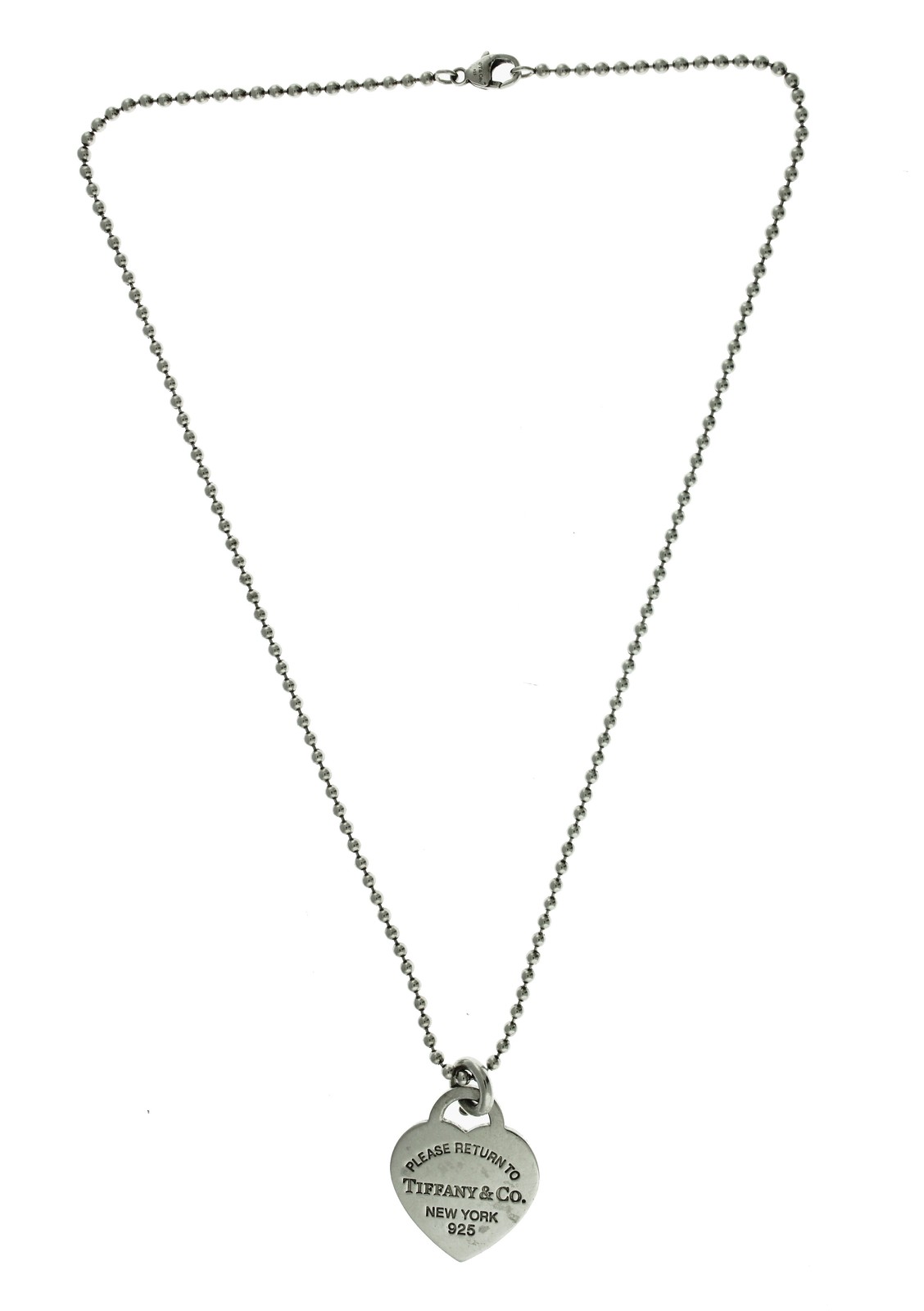 Return To Tiffany & Co 925 Sterling Silver Heart Tag Pendant Beaded Necklace 18"