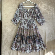 Anthropologie Fig and Flower Dress XL Milkmaid Sheer Cottagecore Peasant EUC