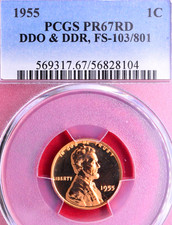 PCGS PR-67 RD! 1955 DDO & DDR FS-103/801 DOUBLED DIE OBV & REV PROOF CENT