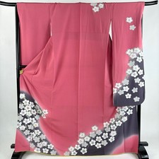 JAPANESE KIMONO FURISODE DARK PINK 169cm 5 ft 7 in PURE SILK FF10170