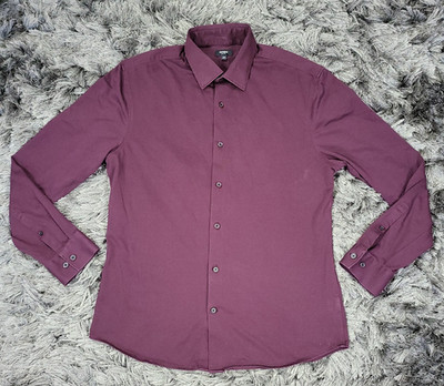 Express 1MX Shirt Mens Medium Red Maroon Slim Fit Dress Long Sleeve Button Front