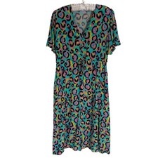Little Party Dress Leopard Midi Dress Size 12 -- Large Rayon V-Neck Boho Pocket