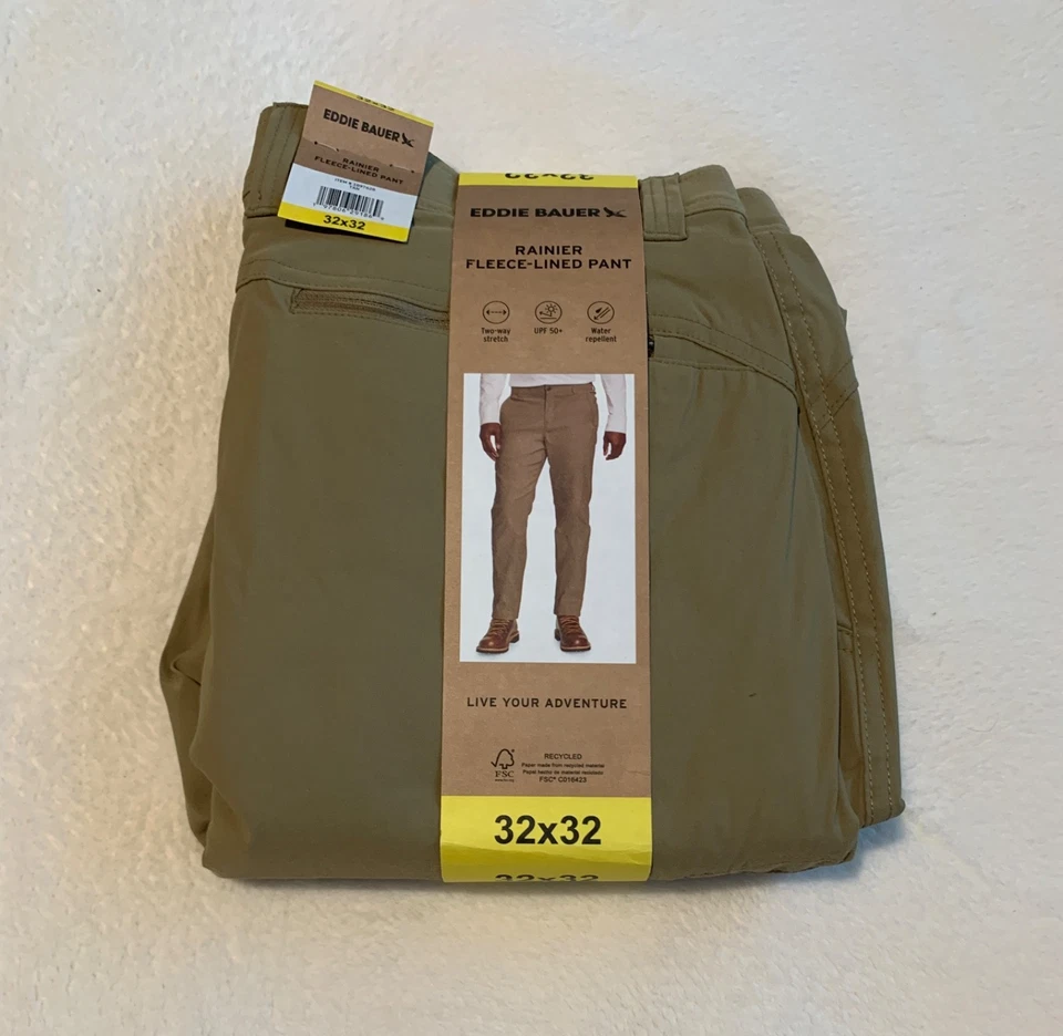 Eddie Bauer Rainier Fleece Lined men's pants Tan Color & Choose Size - Image 1 of 4