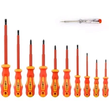 11 Pieces VDE Insulated Screwdriver Set, 1000V with Black Tip Magnetic, TPR Hand