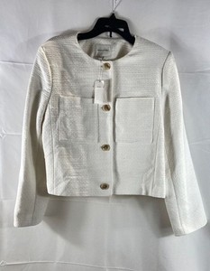 Banana Republic Women's Ivory Tweed Textured Cotton Cropped Blazer Jacket L NWT