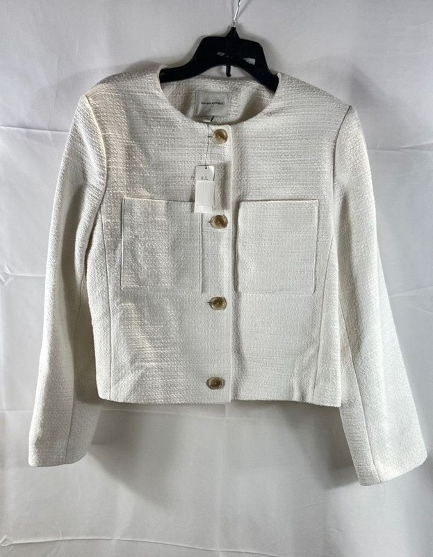 Banana Republic Women's Ivory Tweed Textured Cotton Cropped Blazer Jacket L NWT