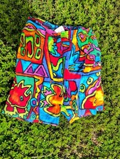 True Vintage Avant Garde 80s ART All Over Print Shorts Wacky Dinosaurs Kids 18mo