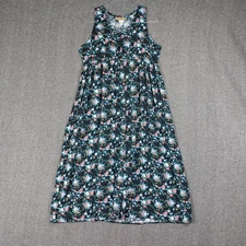SOSTANZA WOMENS VTG BLACK FLORAL SLEEVELESS BUTTON FRONT COTTAGECORE DRESS SZ L