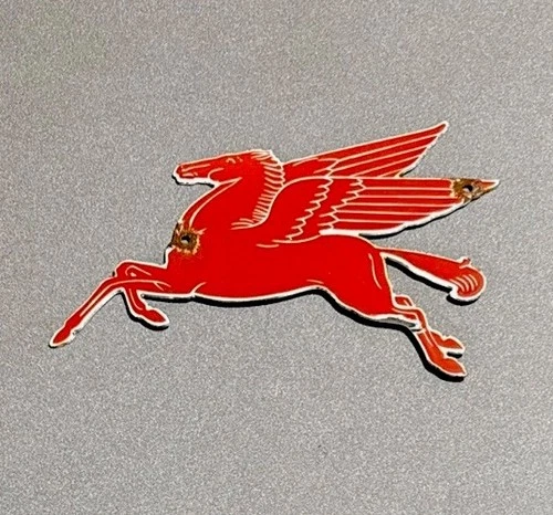 VINTAGE 12” MOBIL GARGOYLE PEGASUS PORCELAIN SIGN CAR GAS TRUCK OIL MOTORCYCLE