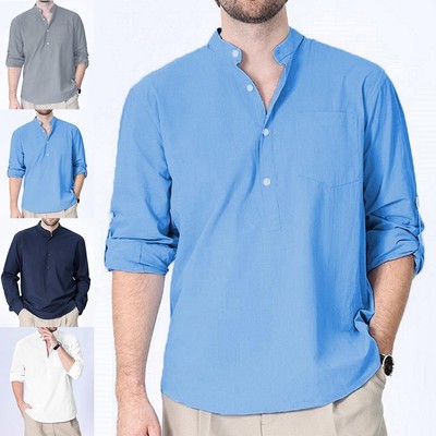 Stehkragenhemd Streetwear Hemd Baumwolle Polyestermischung gelegt flach Daten