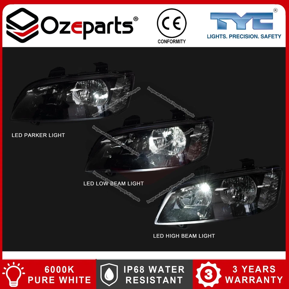 Pair Headlights Black + LED Globes For Holden Commodore VE S1 Omega SS SV6 06~10 - Image 4 of 4